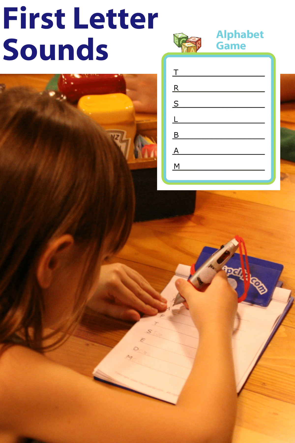 Alphabet Game: Blank lines with a capital letter at the beginning of each.