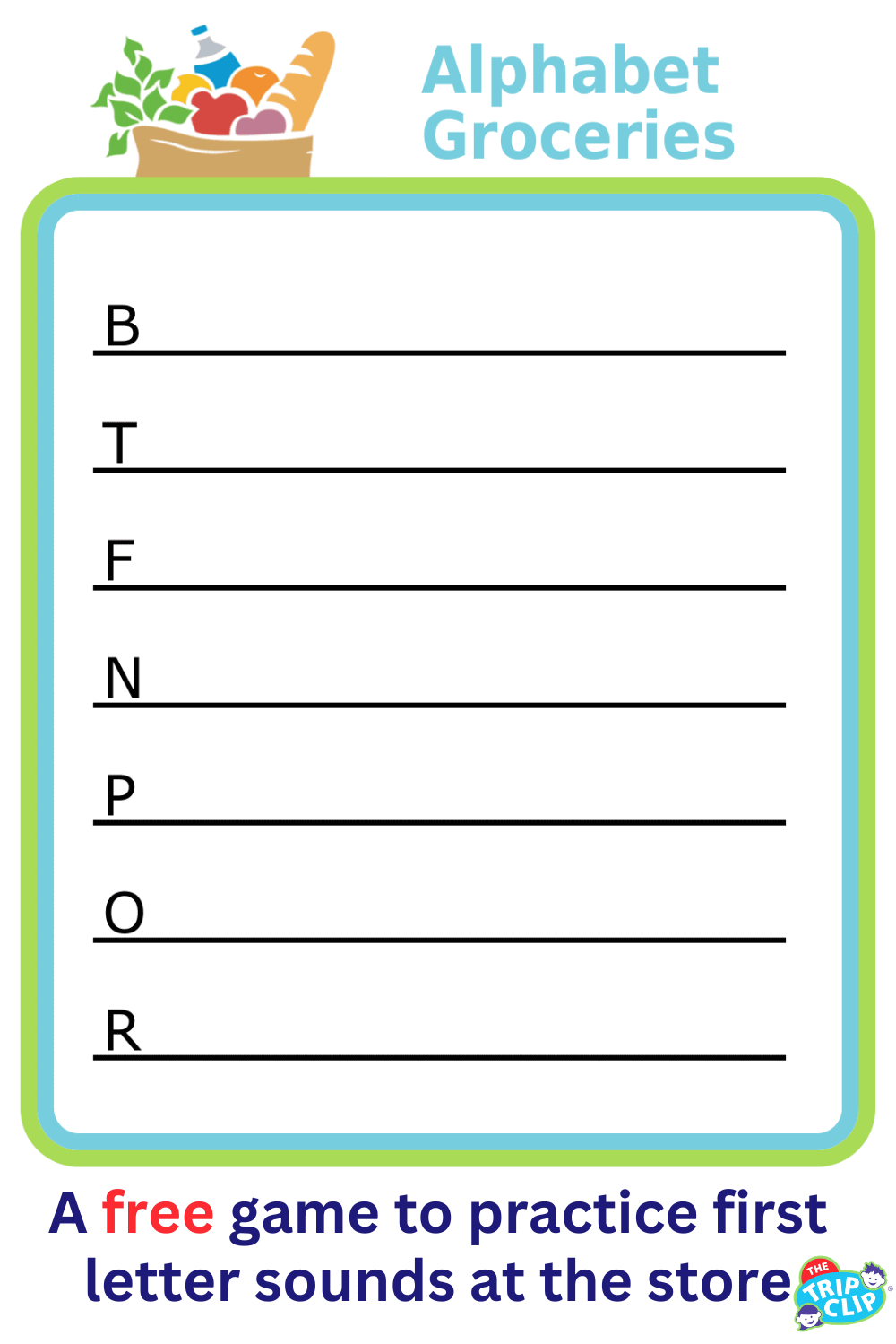 Alphabet Game: Blank lines with a capital letter at the beginning of each.