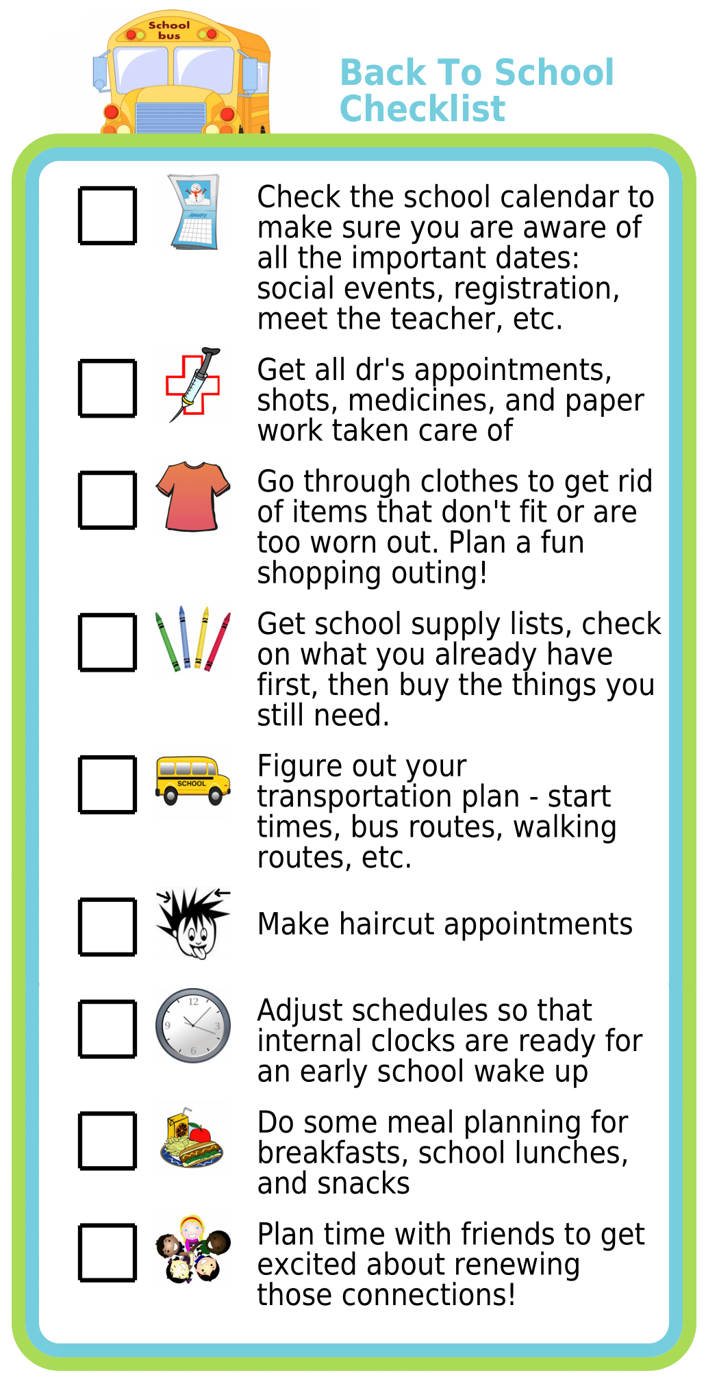 Back to school picture checklist for parents