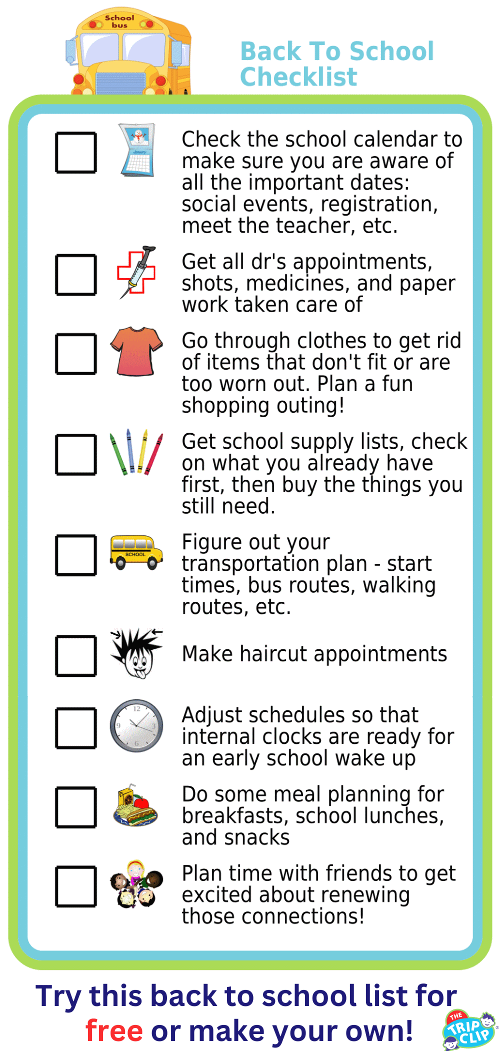 Back to school picture checklist for parents