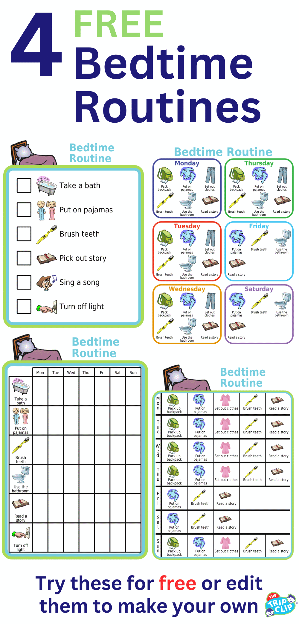 4 bedtime routine picture checklist options