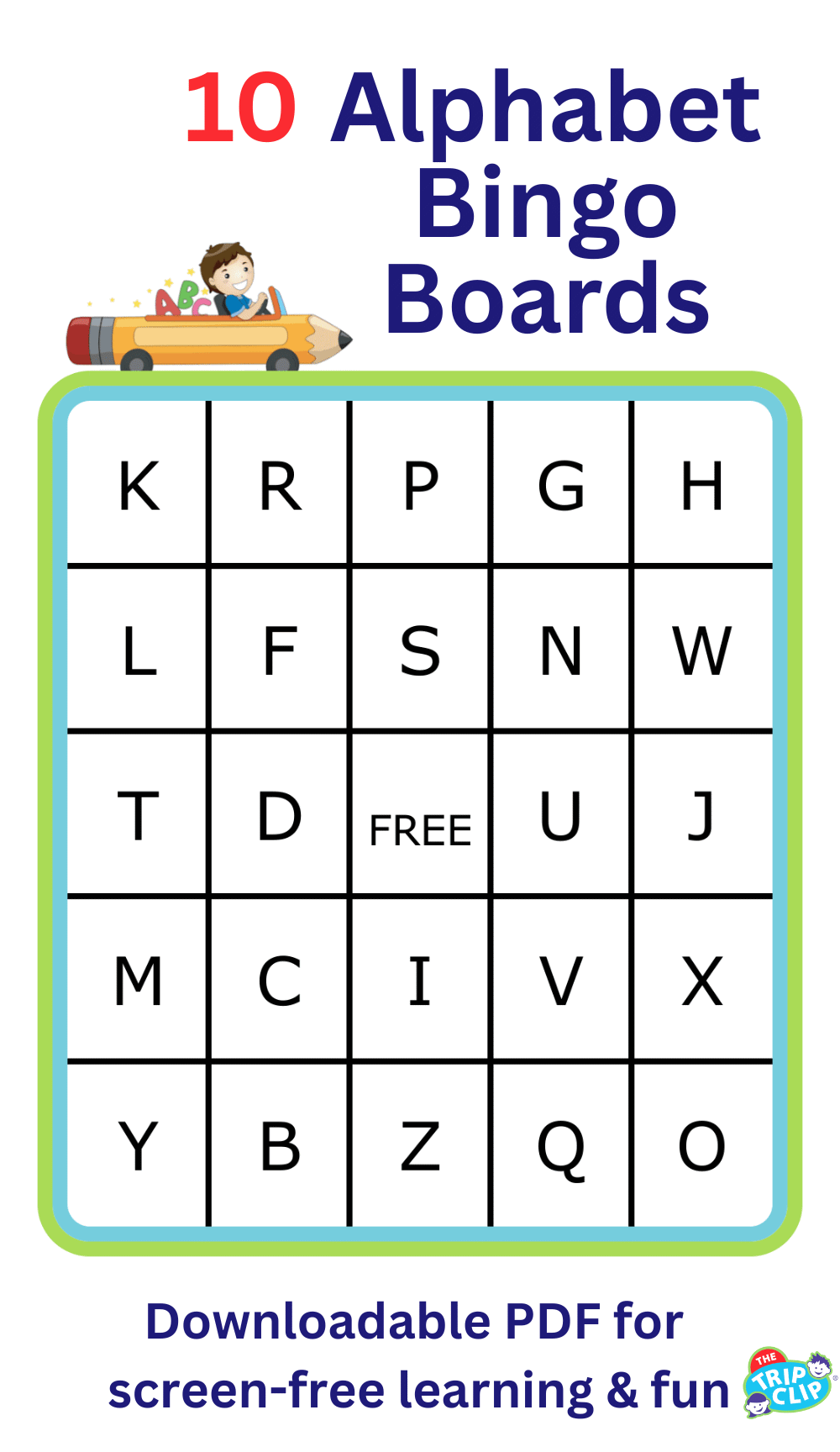 Bingo board with 24 upper case letters