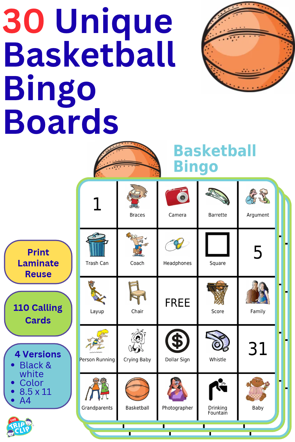 Basketball-themed bingo board