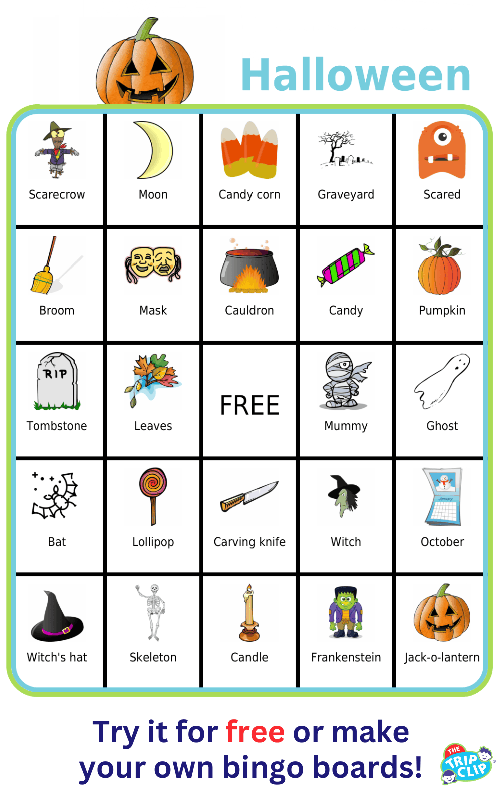 BINGO board with Halloween pictures