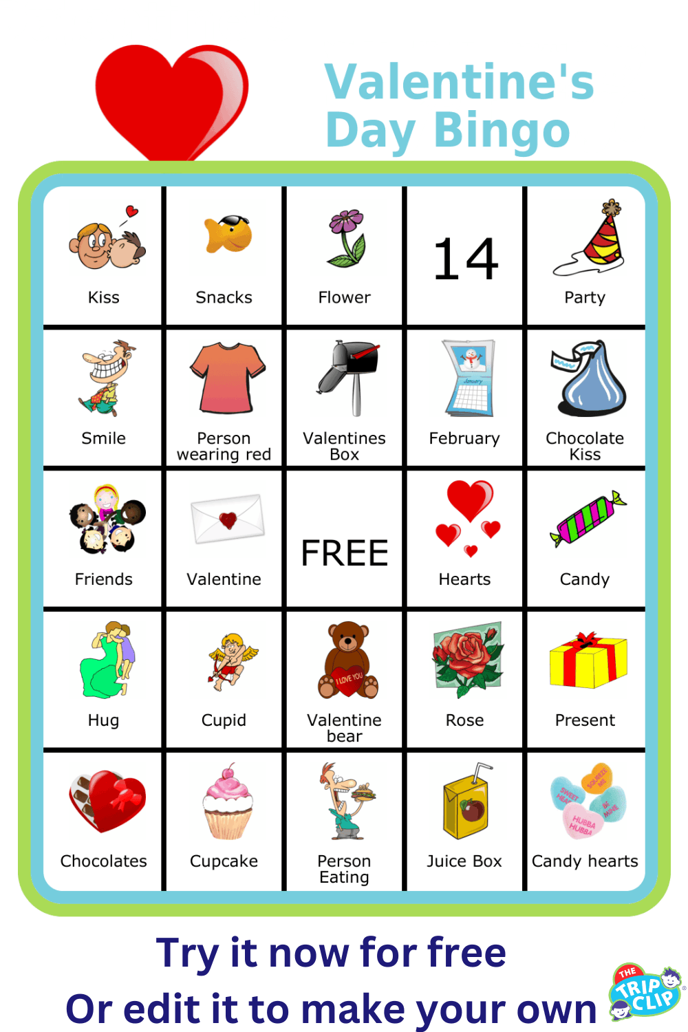 BINGO board for Valentine's Day