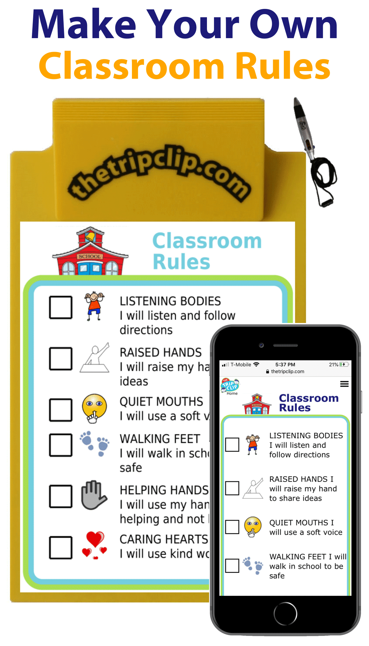 Picture checklist showing classroom rules