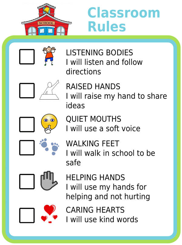 Picture checklist showing classroom rules