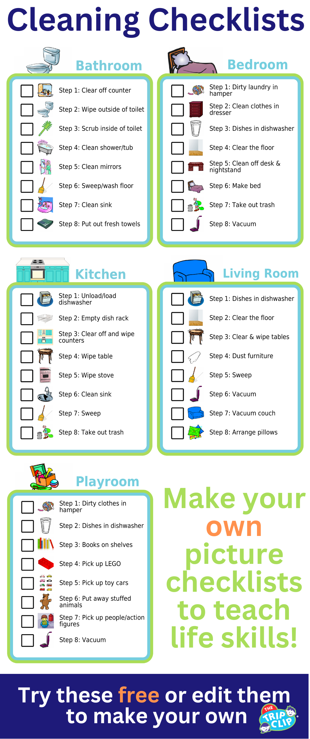 Picture checklists to teach a kid to clean any room in just 8 steps