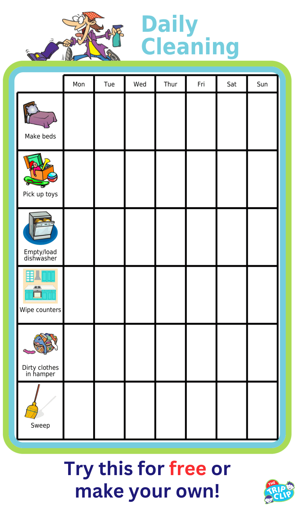 Picture checklist showing daily cleaning tasks