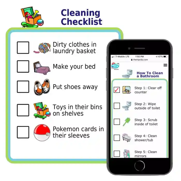 Picture checklist with cleaning tasks for kids