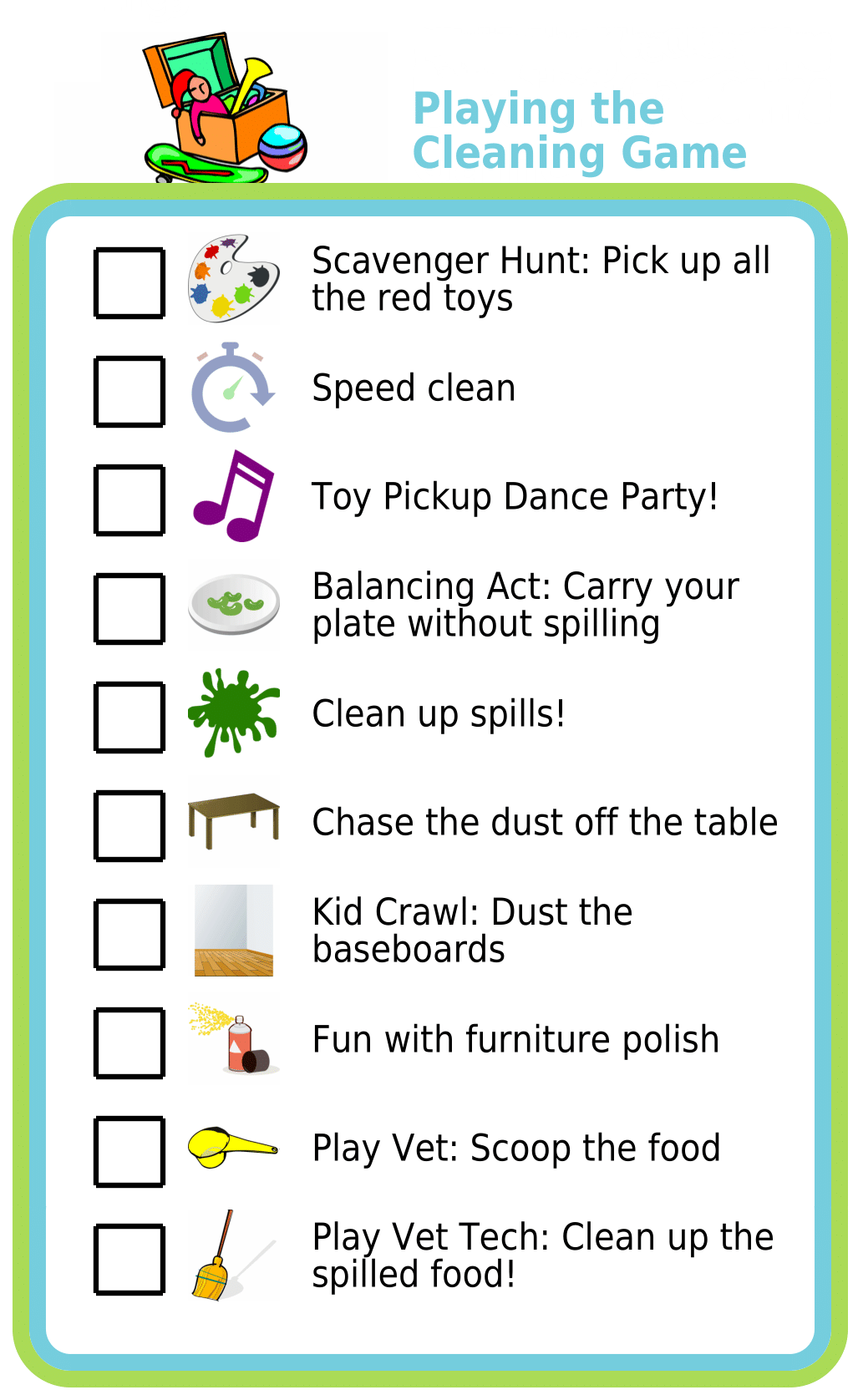 Picture checklist turning cleaning the house into a game