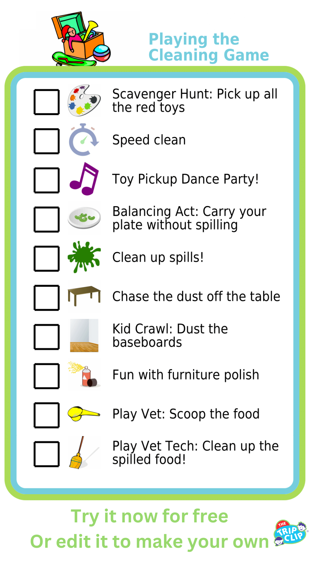 Picture checklist turning cleaning the house into a game