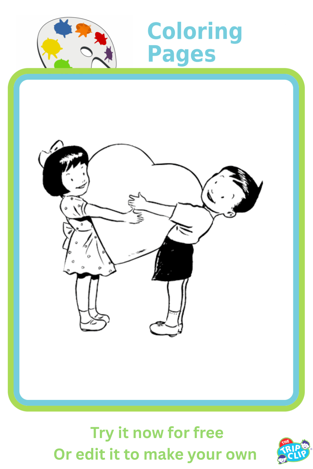 Black and white image of a boy and girl holding a big heart between them