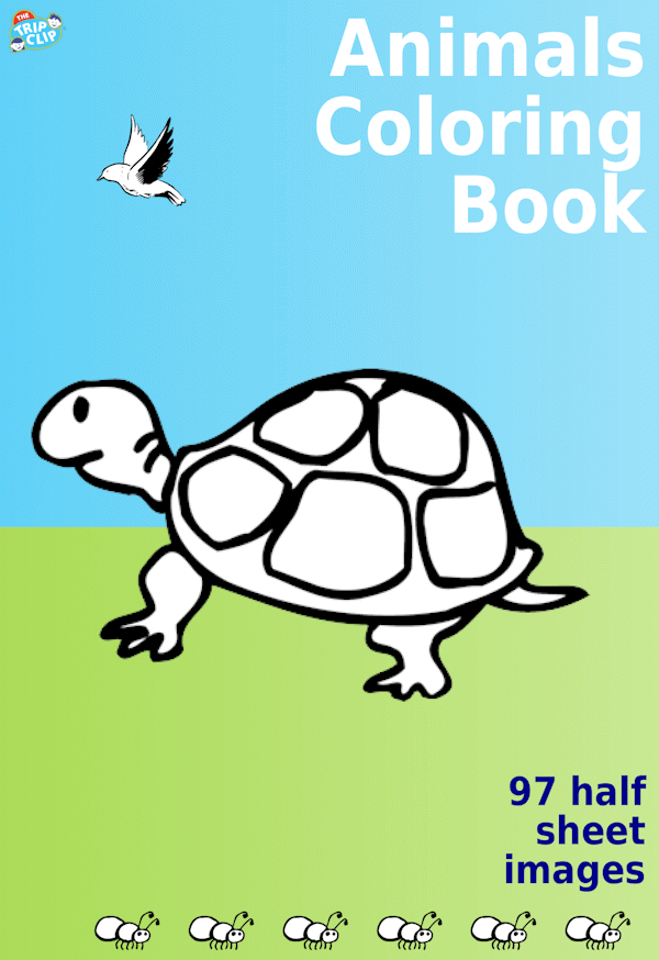 Animals Coloring Book showing a turtle, a bird, and some ants