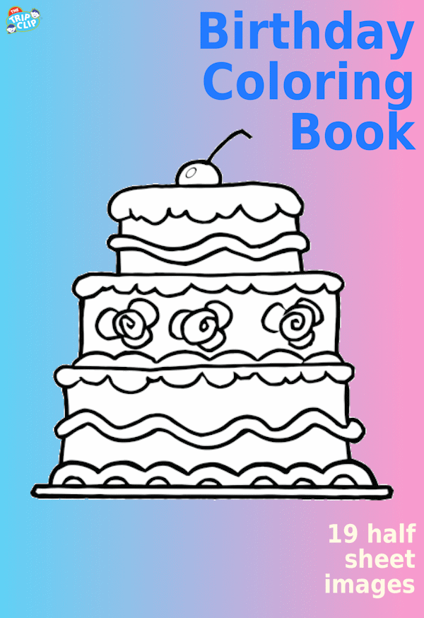 Birthday coloring book with 19 themed pictures