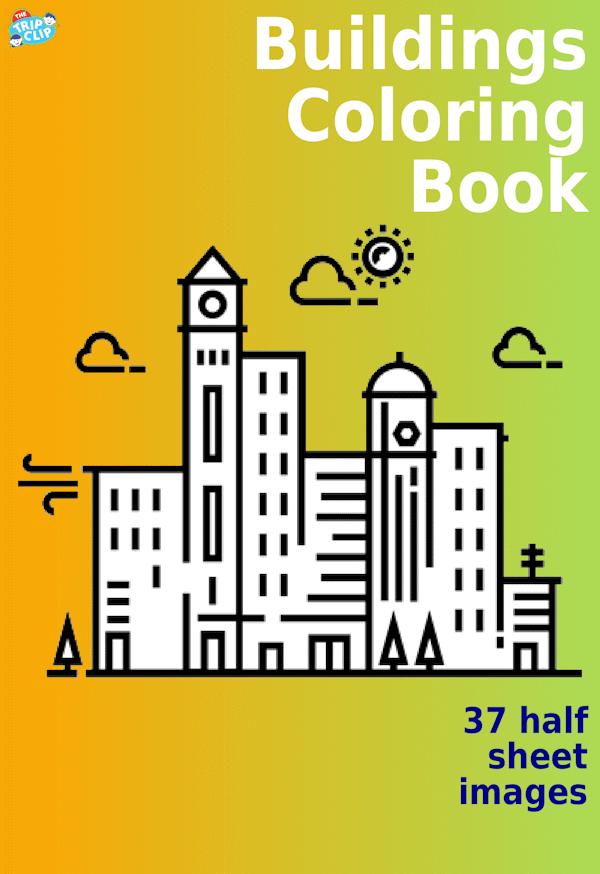 Buildings Coloring Book showing a cityscape