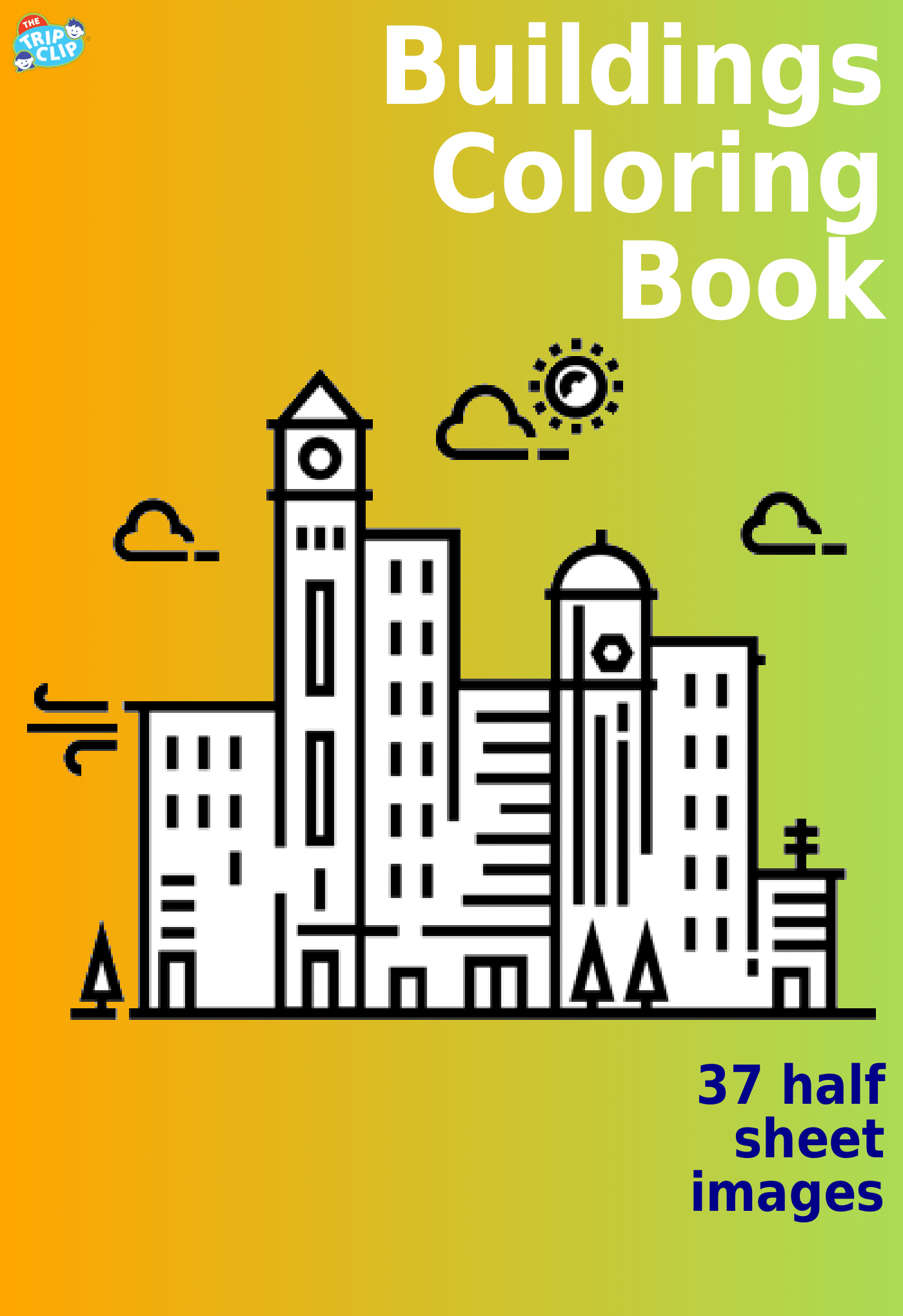 53 coloring pages, showing a cityscape