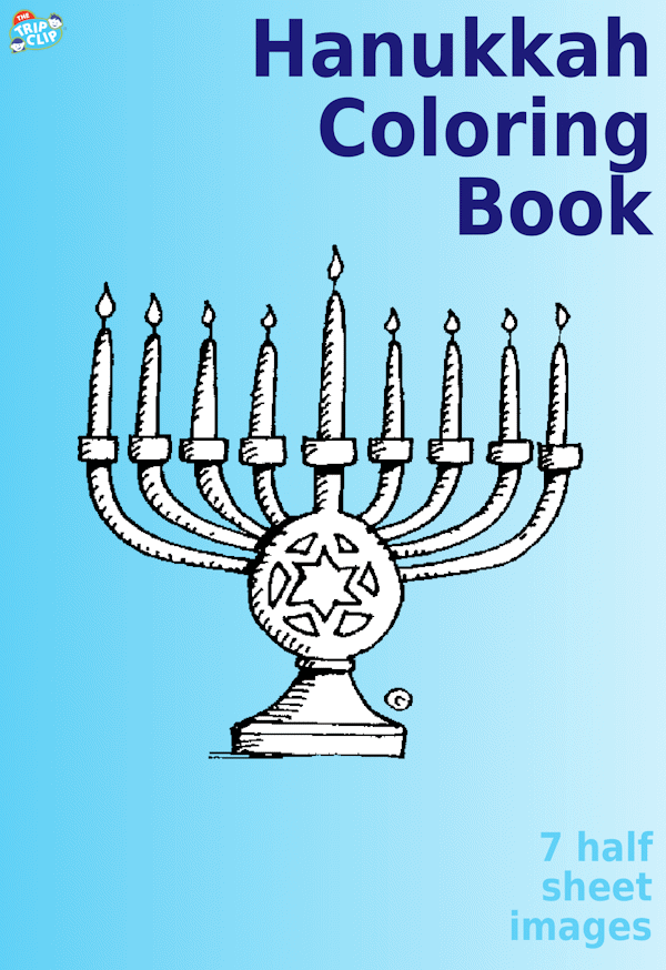 Hanukkah coloring book with 7 themed pictures