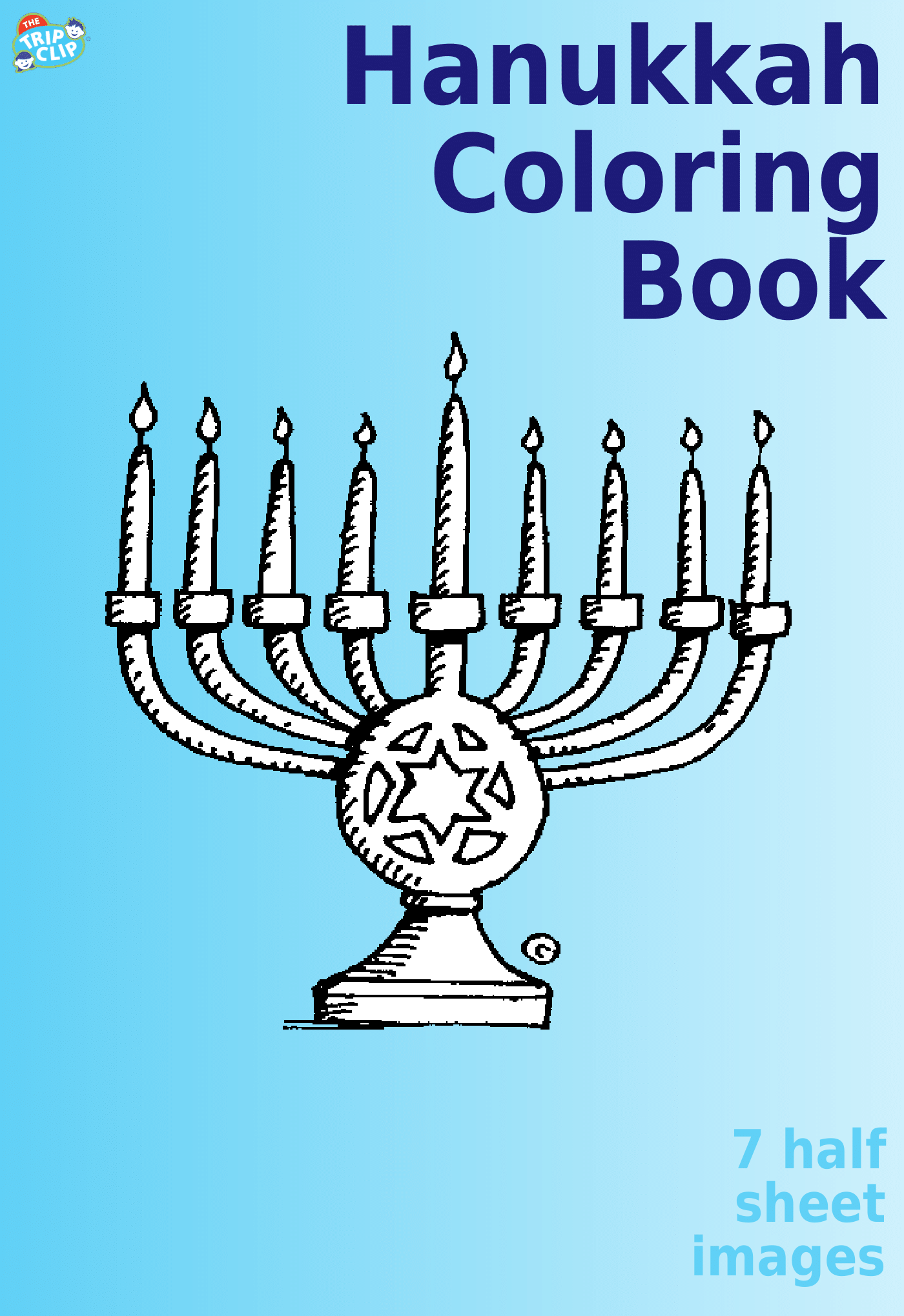 Hanukkah coloring book with 7 themed pictures