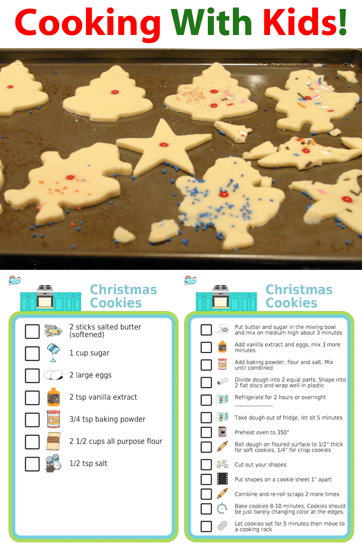 Picture checklist showing recipe for making christmas cookies