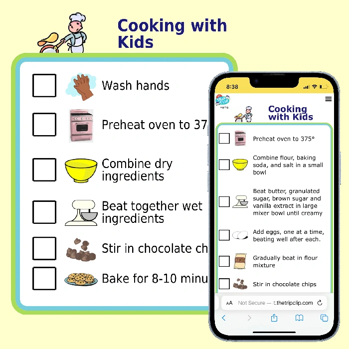 Printable picture cooking checklist overlaid by picture list on iPhone