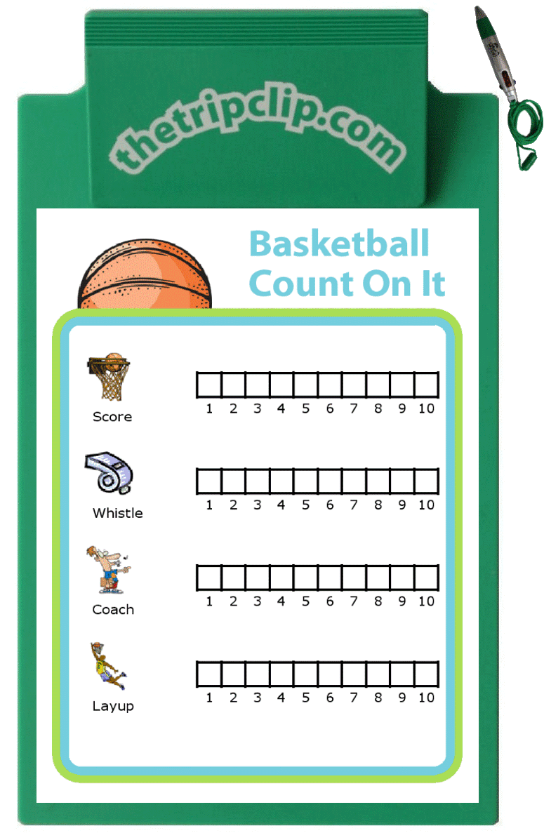 Chart for counting baskets, whistles, coaches and layups at a basketball game