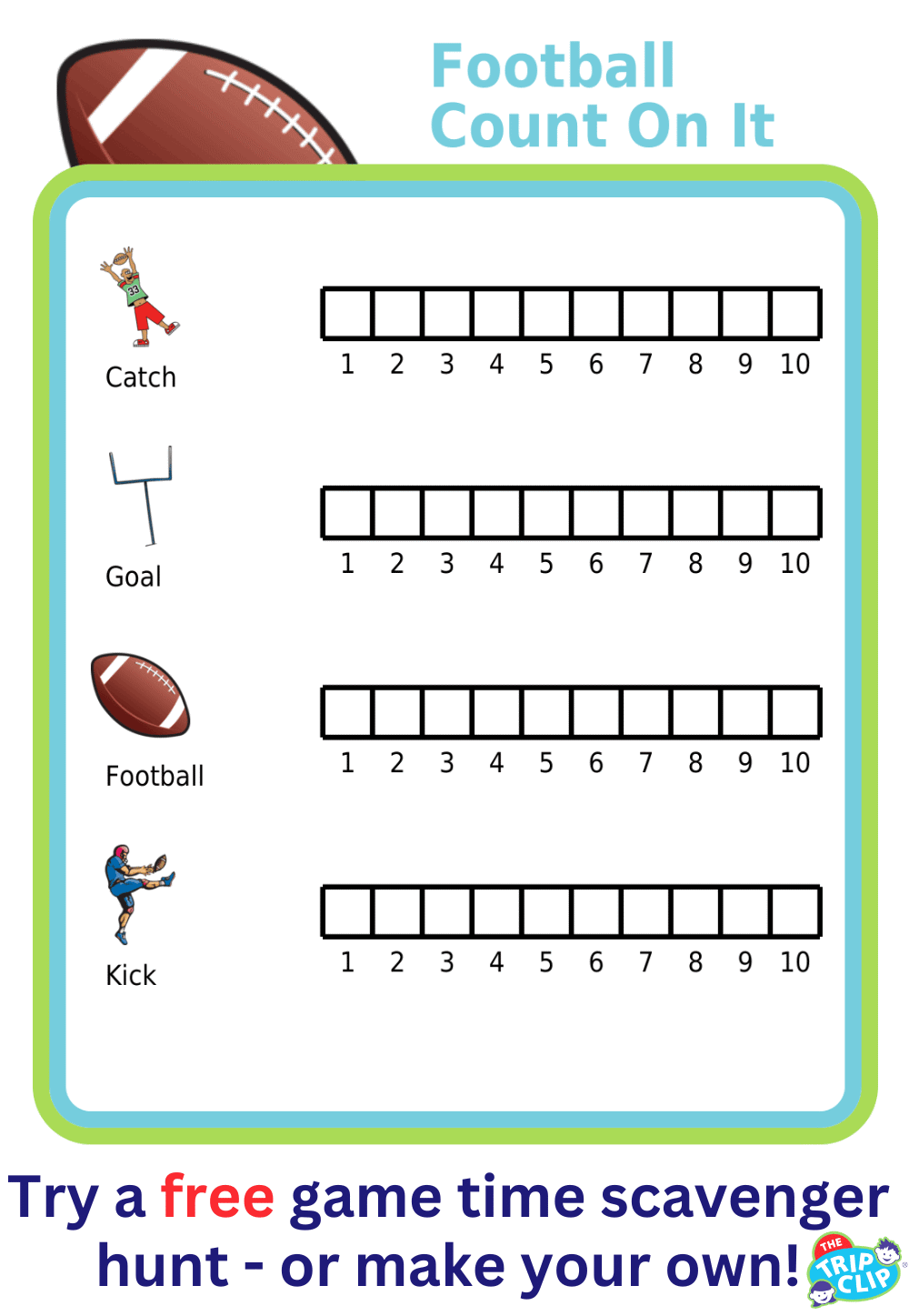 Chart for counting catches, goals, footballs and kicks during a football game