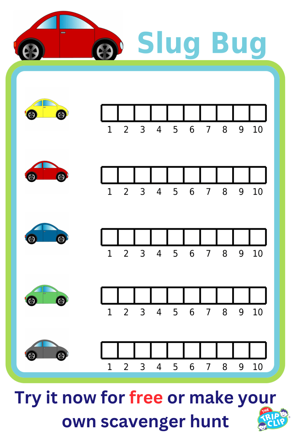 Slug bug game with simple graphing for kids