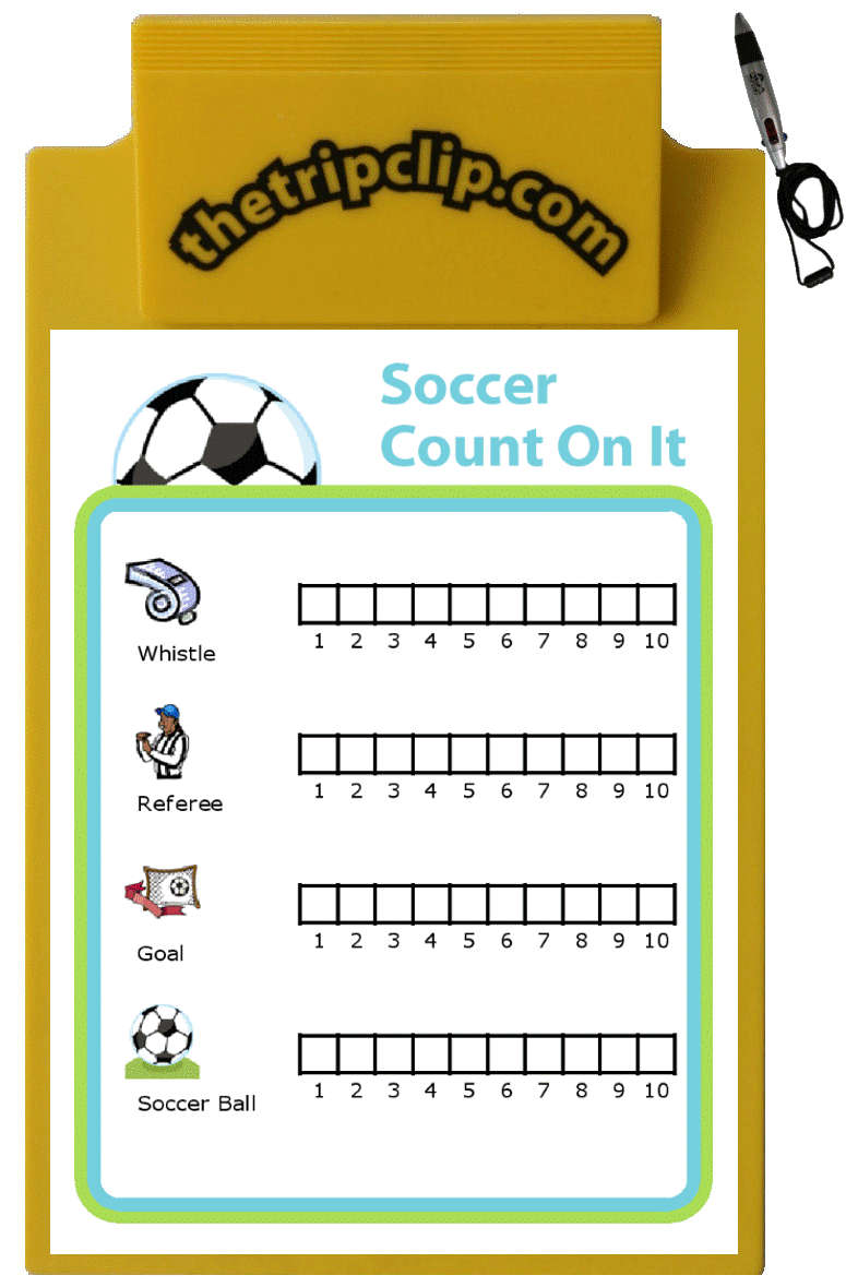 Chart for counting whistles, referees, goals, and soccer balls at a soccer game