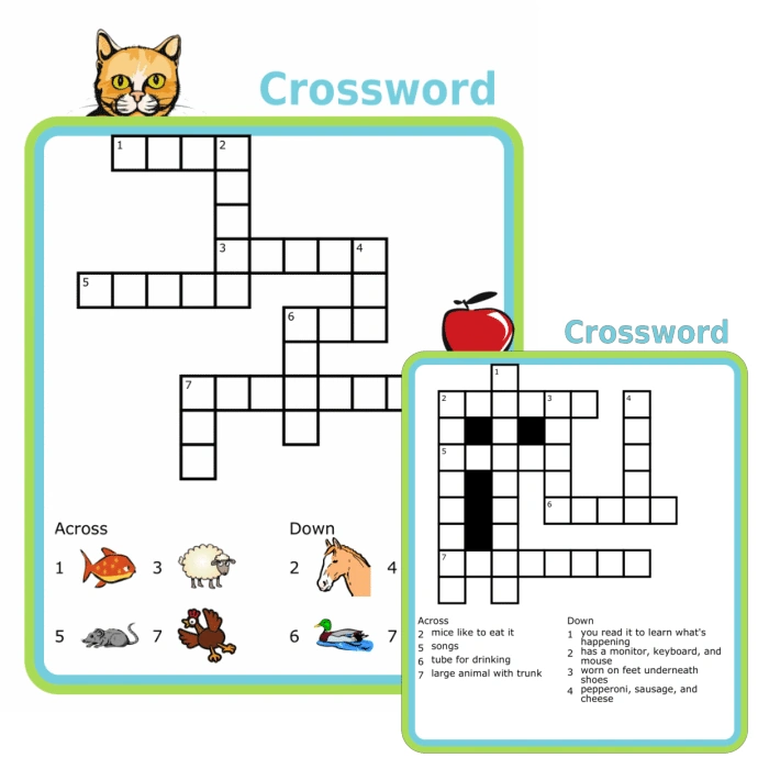 Crossword puzzle with picture clues for kids