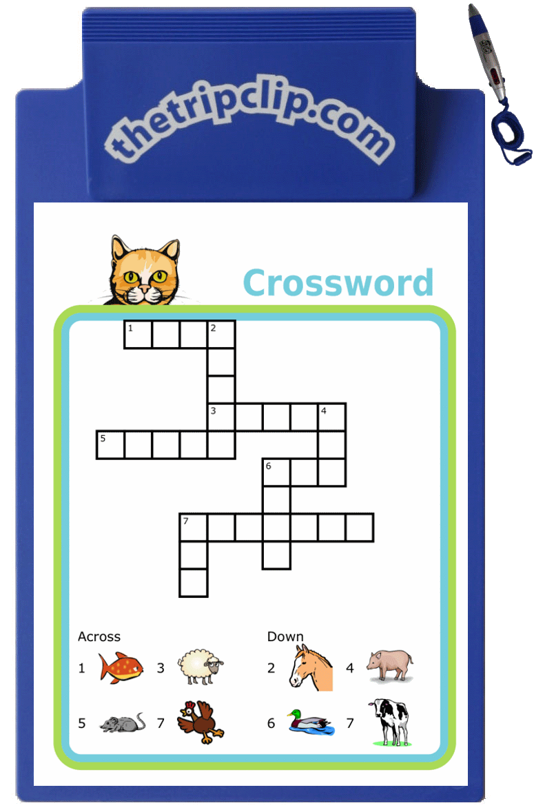 Crossword puzzle with picture clues and only first letter missing