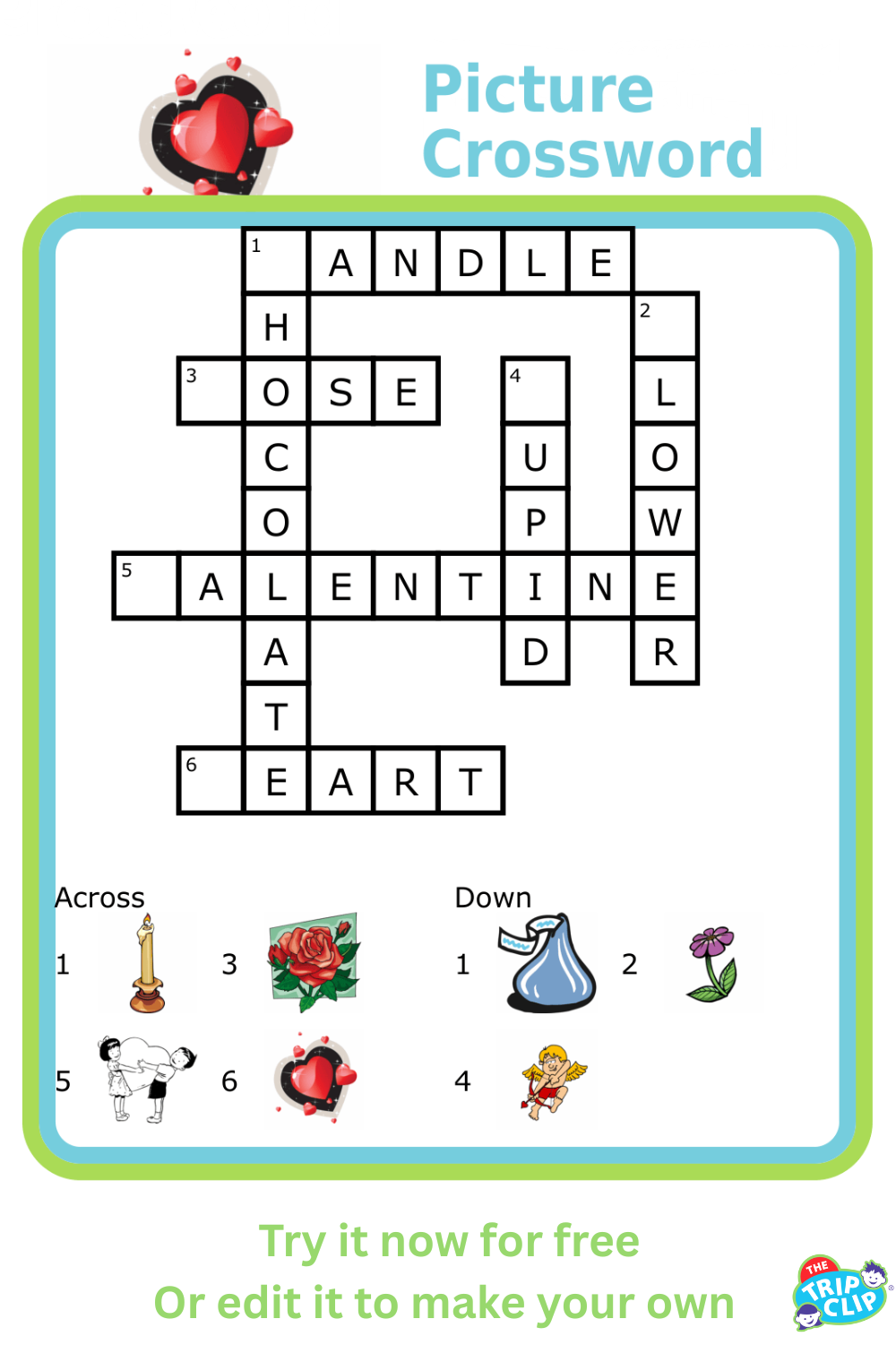 Crossword puzzle with picture clues for kids