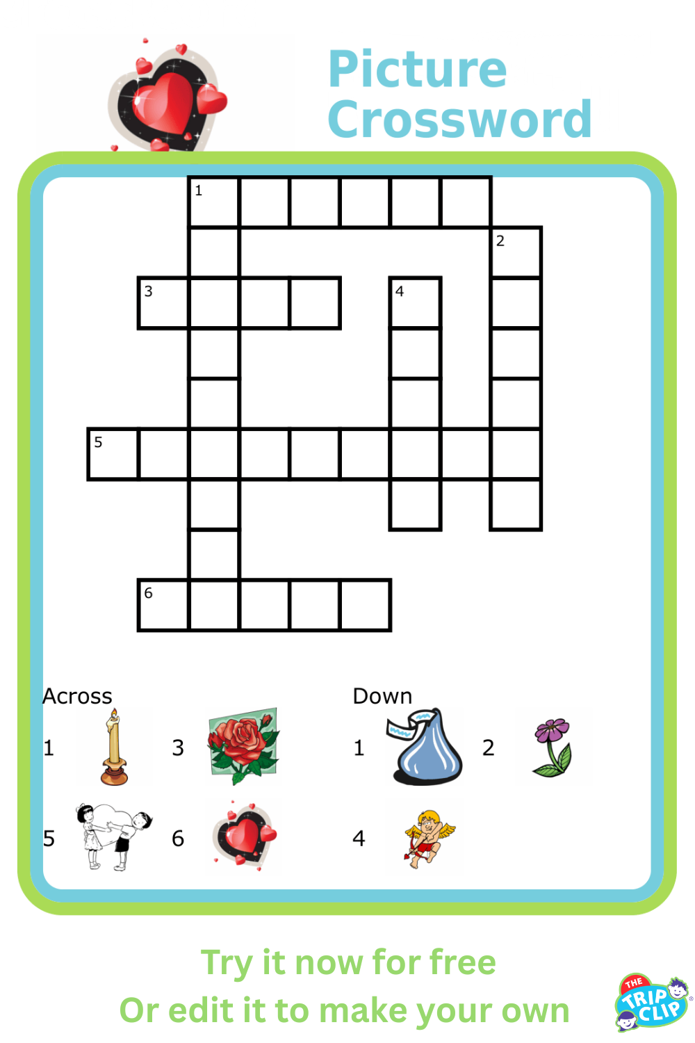 Crossword puzzle with picture clues for kids