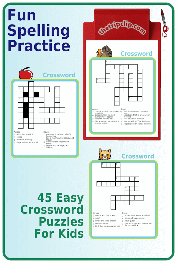 3 crossword puzzles with picture clues and only the first letter is missing