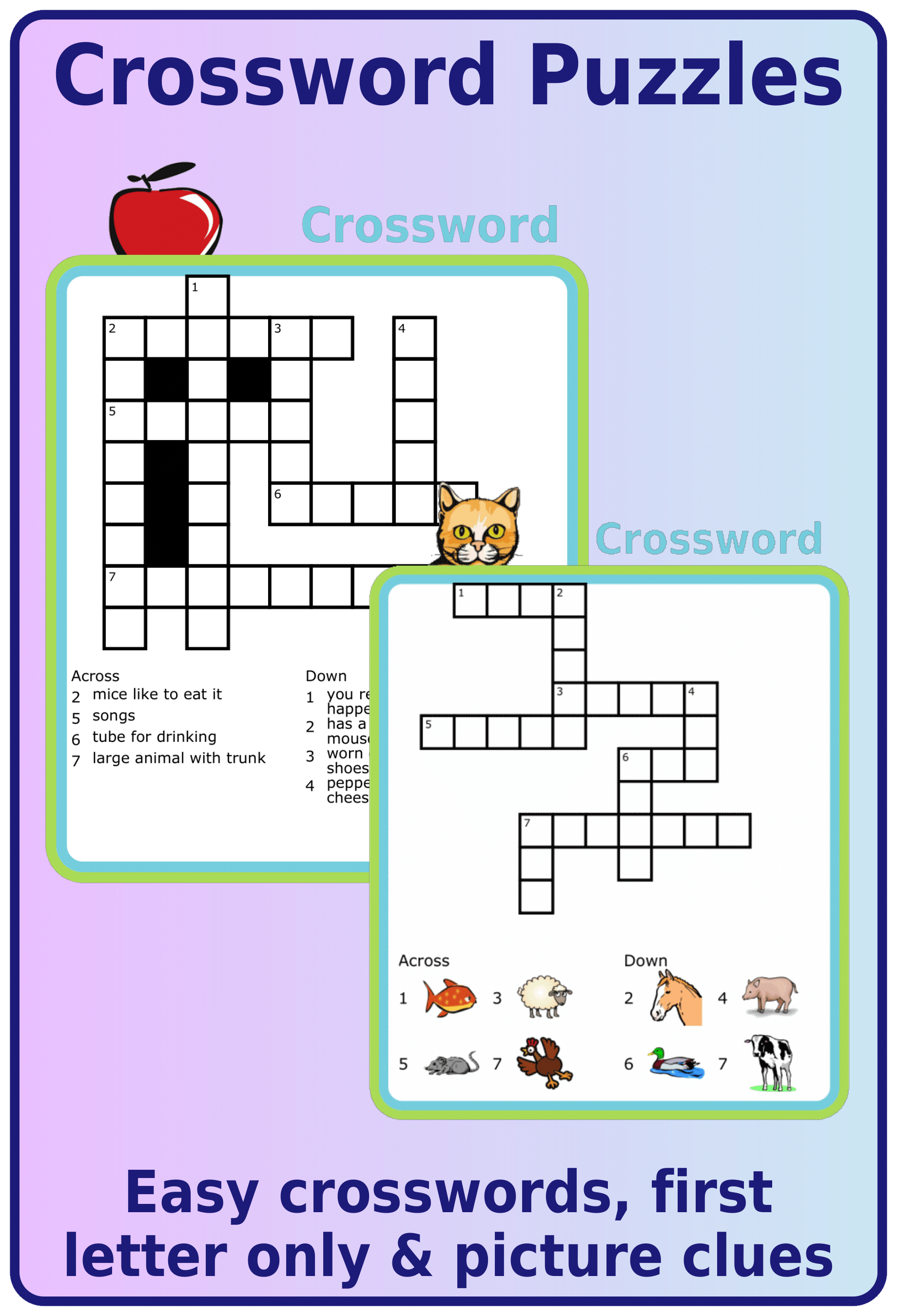 Crossword puzzle with picture clues for kids