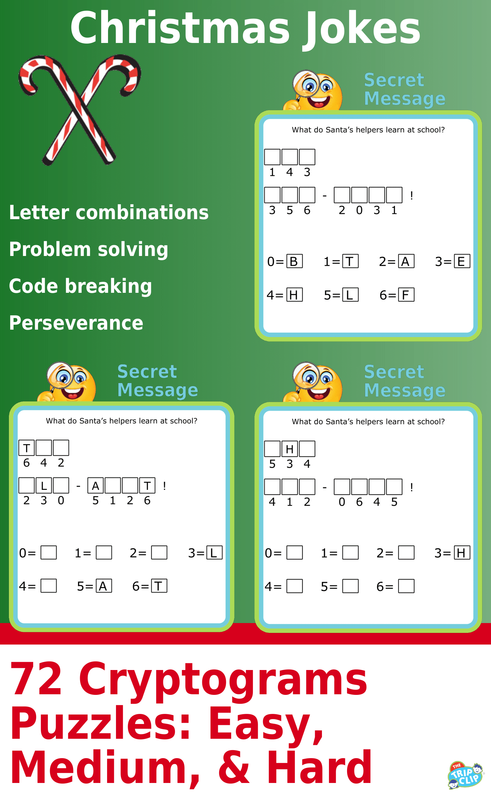 Secret message puzzles: 72 Christmas-Themed Cryptogram Riddles