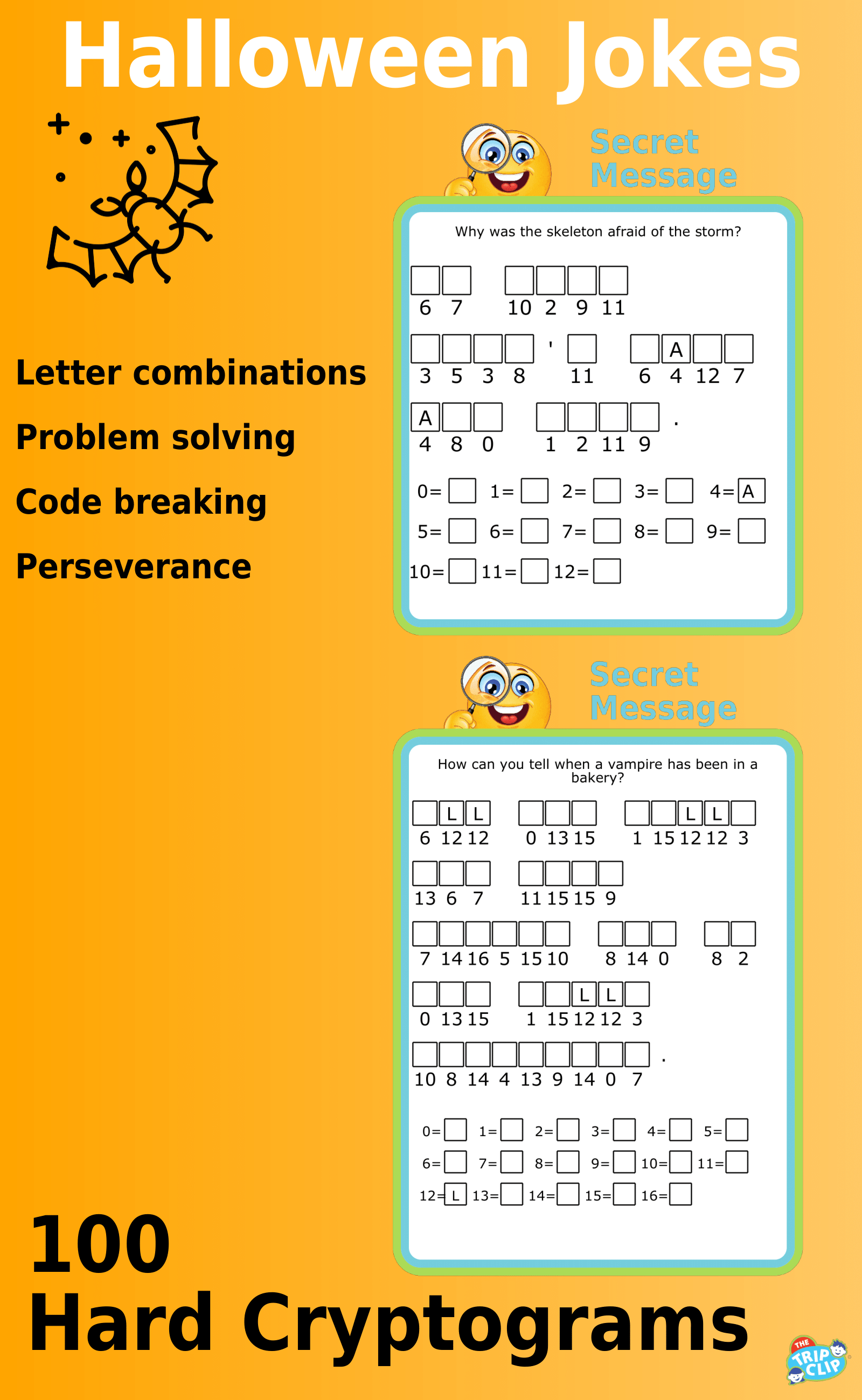 Secret message puzzles: 100 Halloween-Themed Cryptogram Riddles