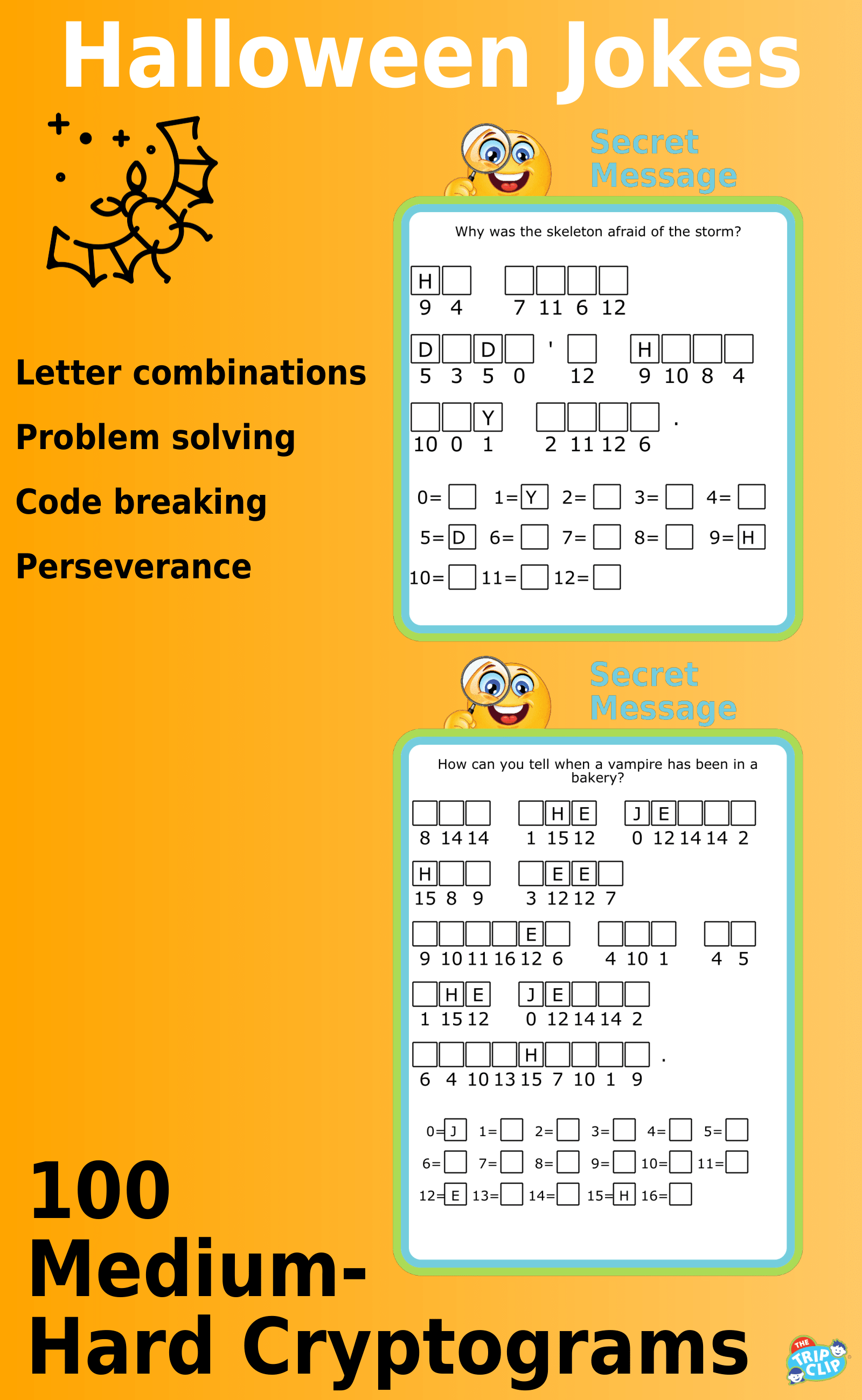 Secret message puzzles: 100 Halloween-Themed Cryptogram Riddles