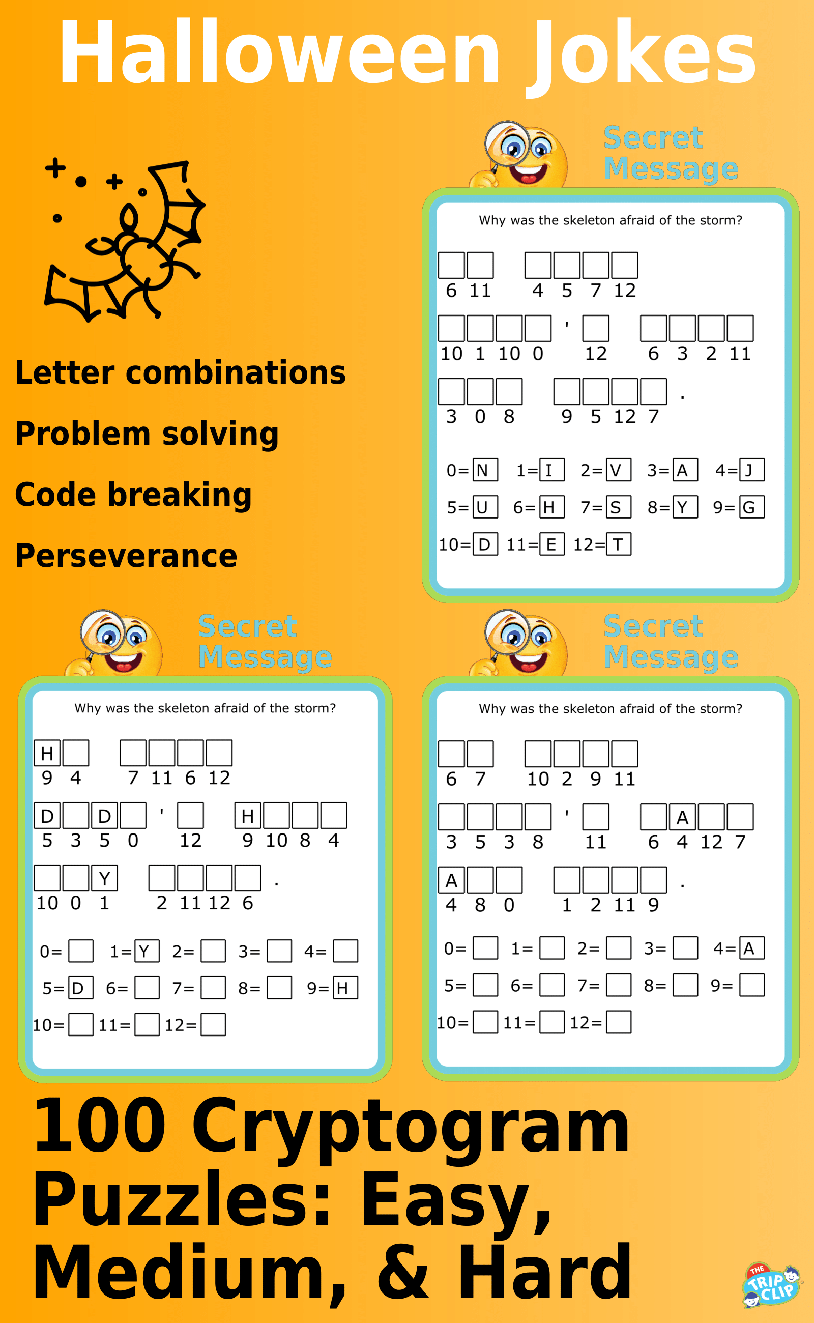Secret message puzzles: 100 Halloween-Themed Cryptogram Riddles