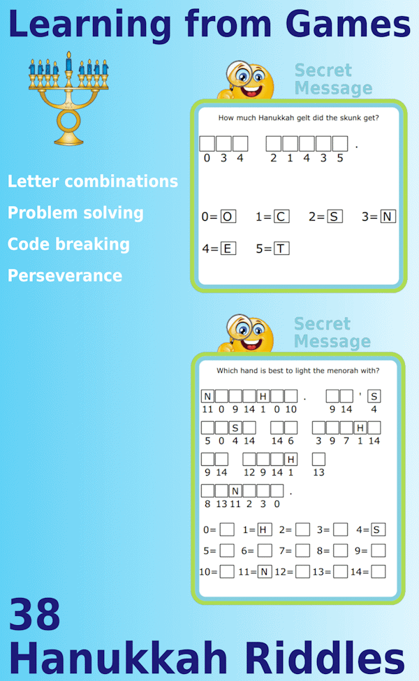 Secret message puzzles: 38 Hanukkah-Themed Cryptogram Riddles