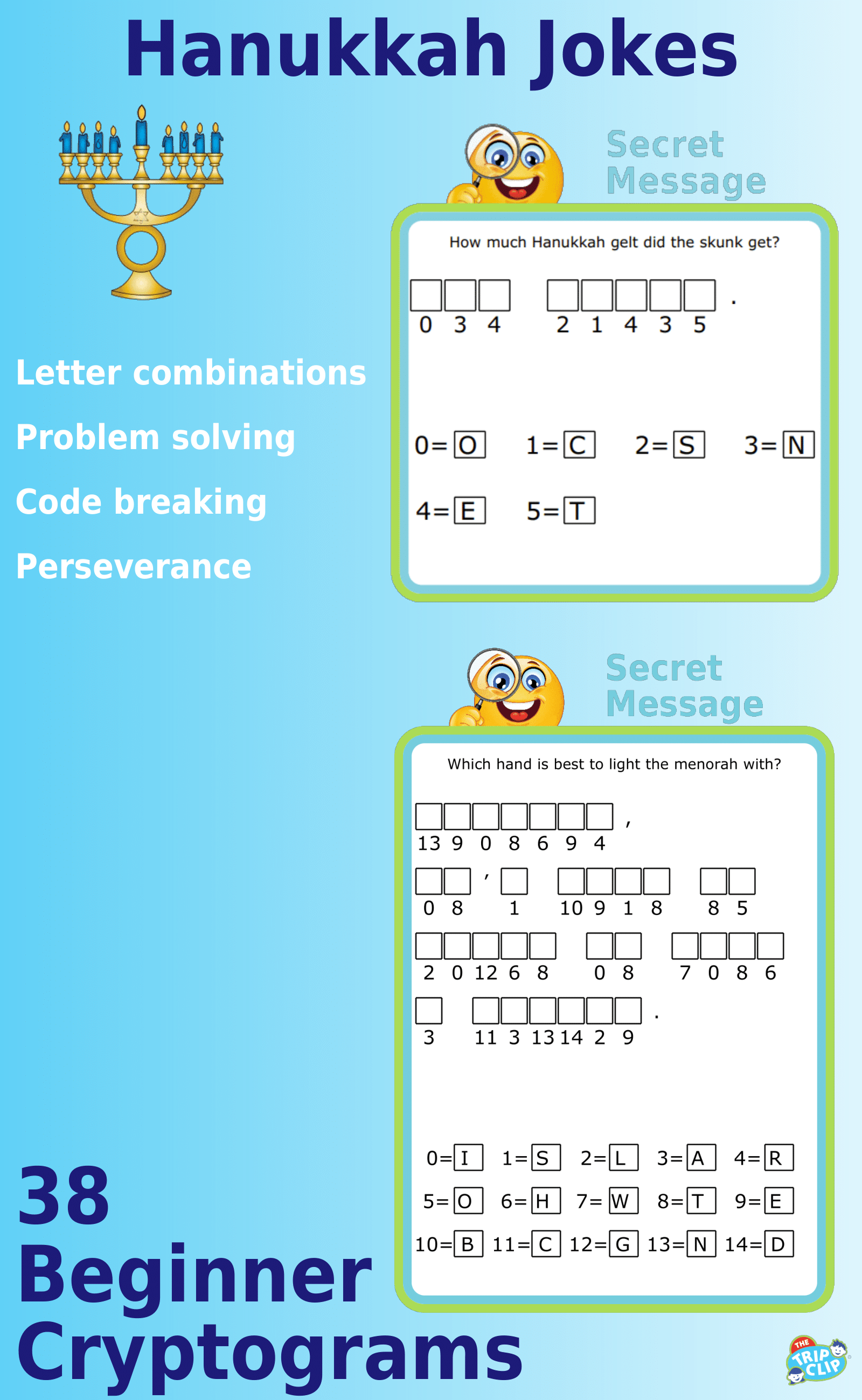 Secret message puzzles: 38 Hanukkah-Themed Cryptogram Riddles