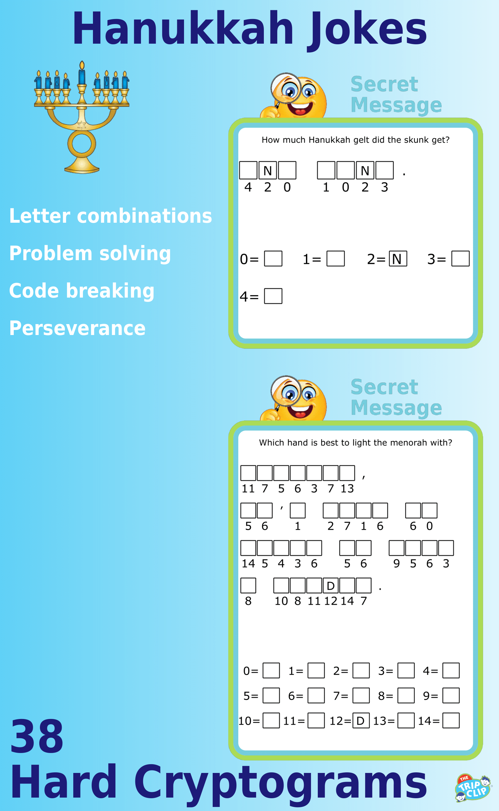 Secret message puzzles: 38 Hanukkah-Themed Cryptogram Riddles