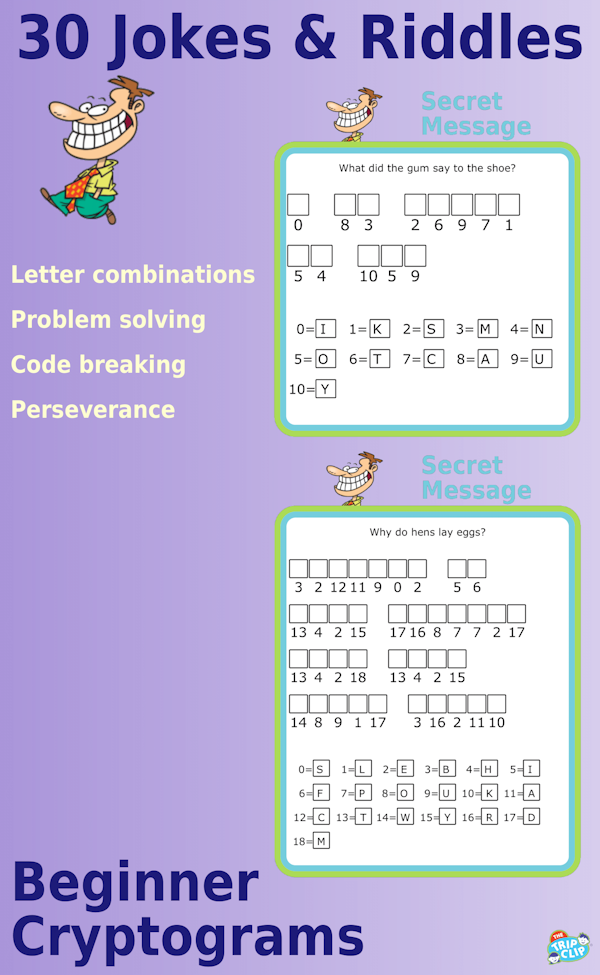 Secret message puzzles: 30 Cryptogram Riddles, Level beginner