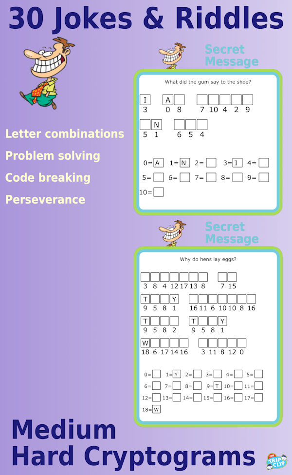Secret message puzzles: 30 Cryptogram Riddles, Level medium