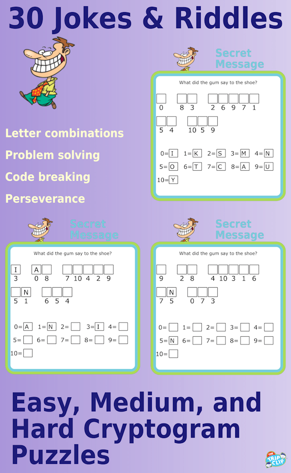 Secret message puzzles: 30 Cryptogram Riddles, 3 difficulty levels