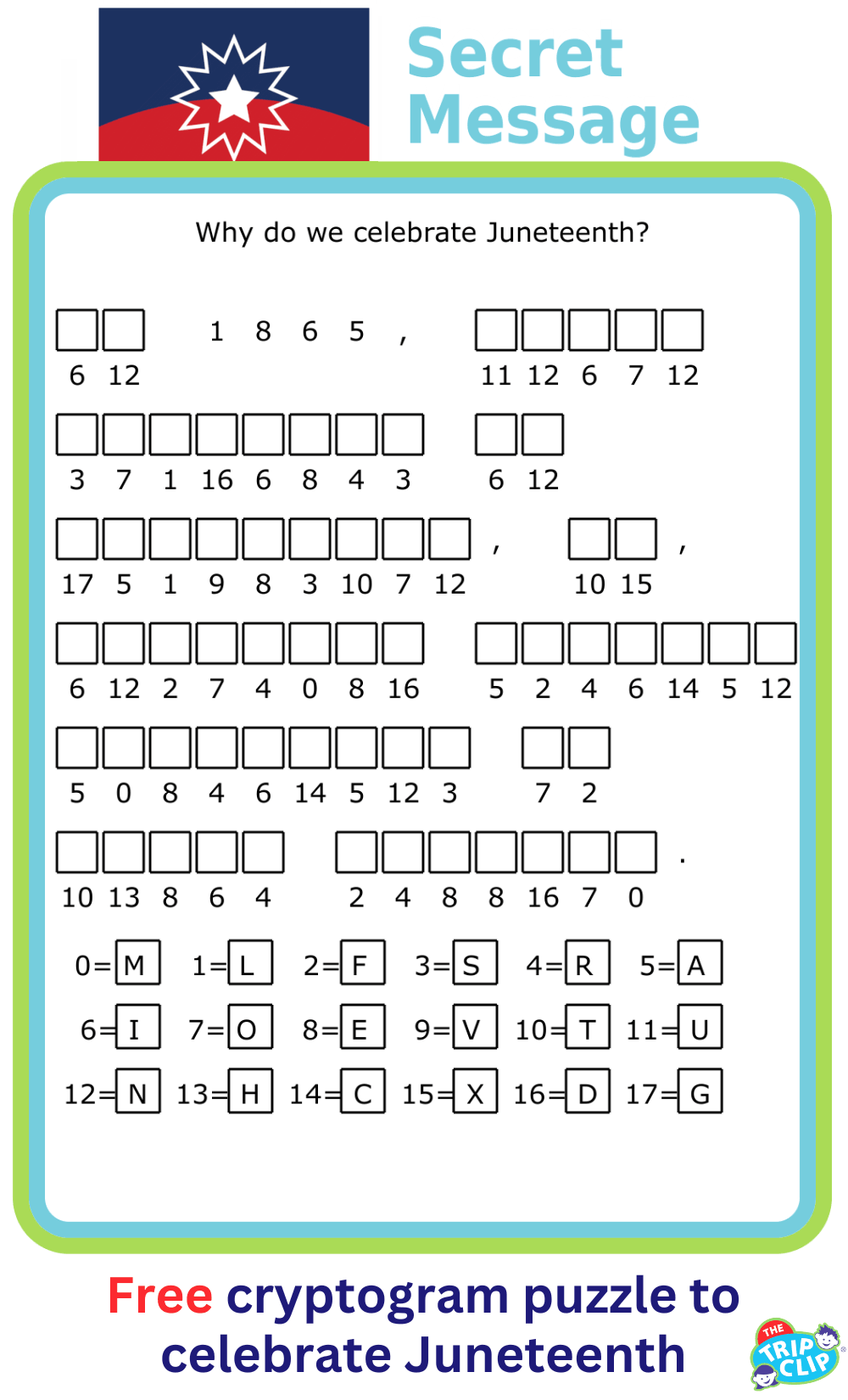 Secret message puzzle with a clue ‘Why do we celebrate Juneteenth’