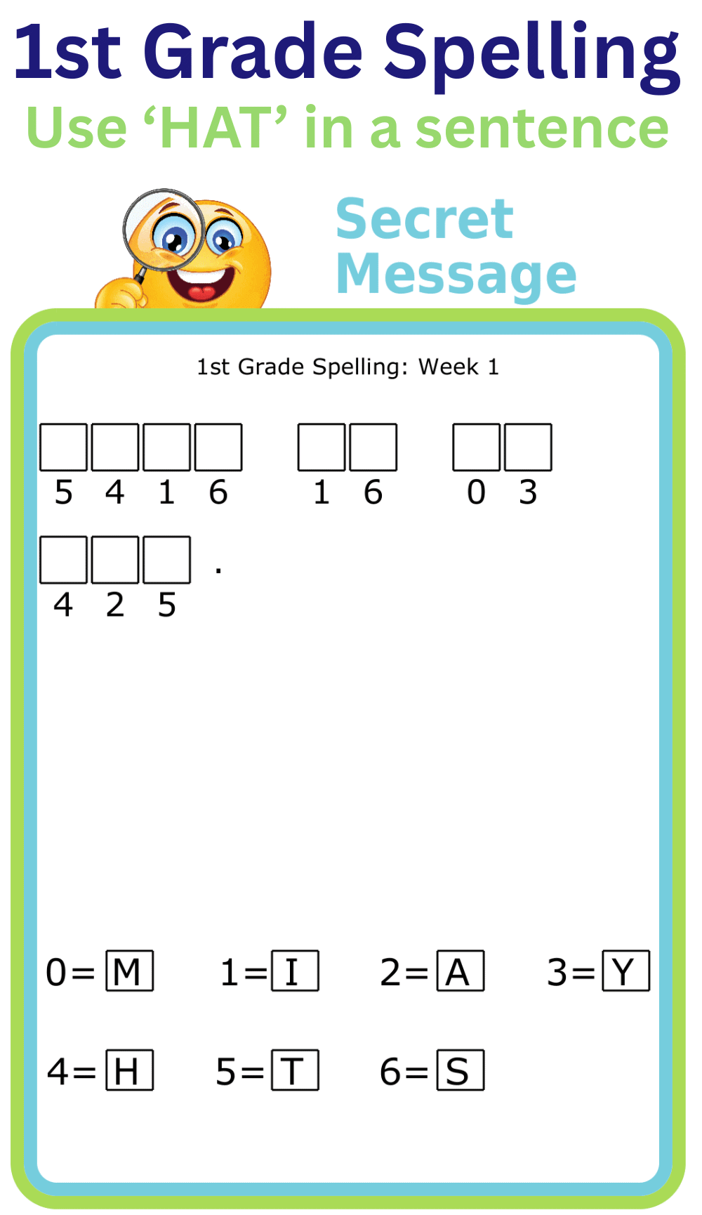 1st grade spelling practice cryptogram puzzle
