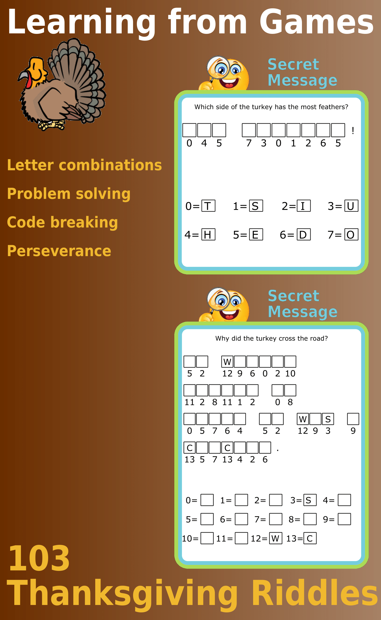 Secret message puzzles: 103 Thanksgiving-Themed Cryptogram Riddles