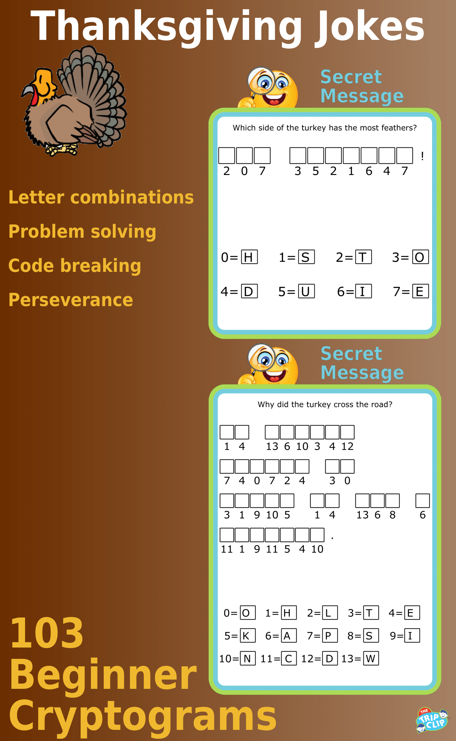 Secret message puzzles: 103 Thanksgiving-Themed Cryptogram Riddles