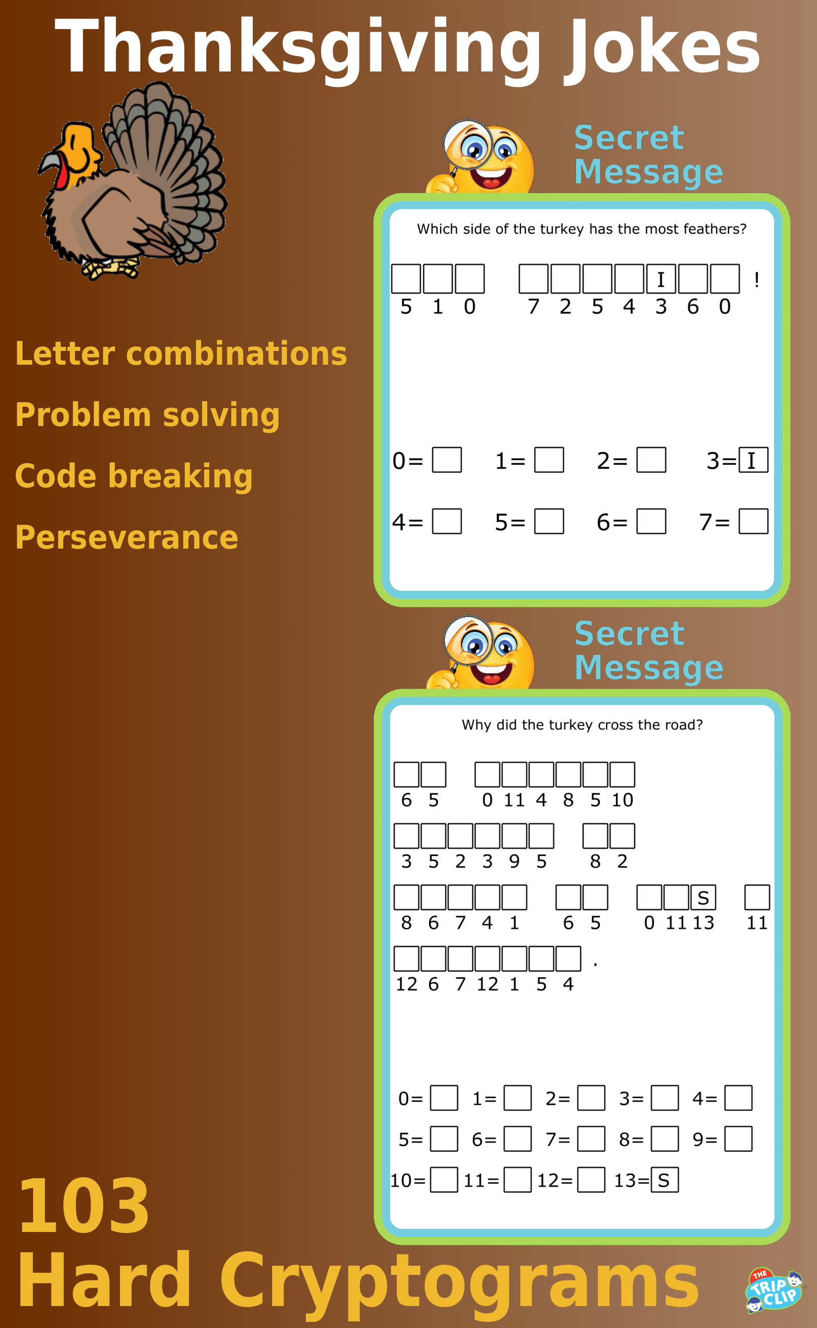 Secret message puzzles: 103 Thanksgiving-Themed Cryptogram Riddles